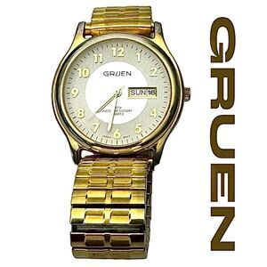 Vintage Gruen GR8852 Gold-Silver Day Date Watch Men’s Water Resistant